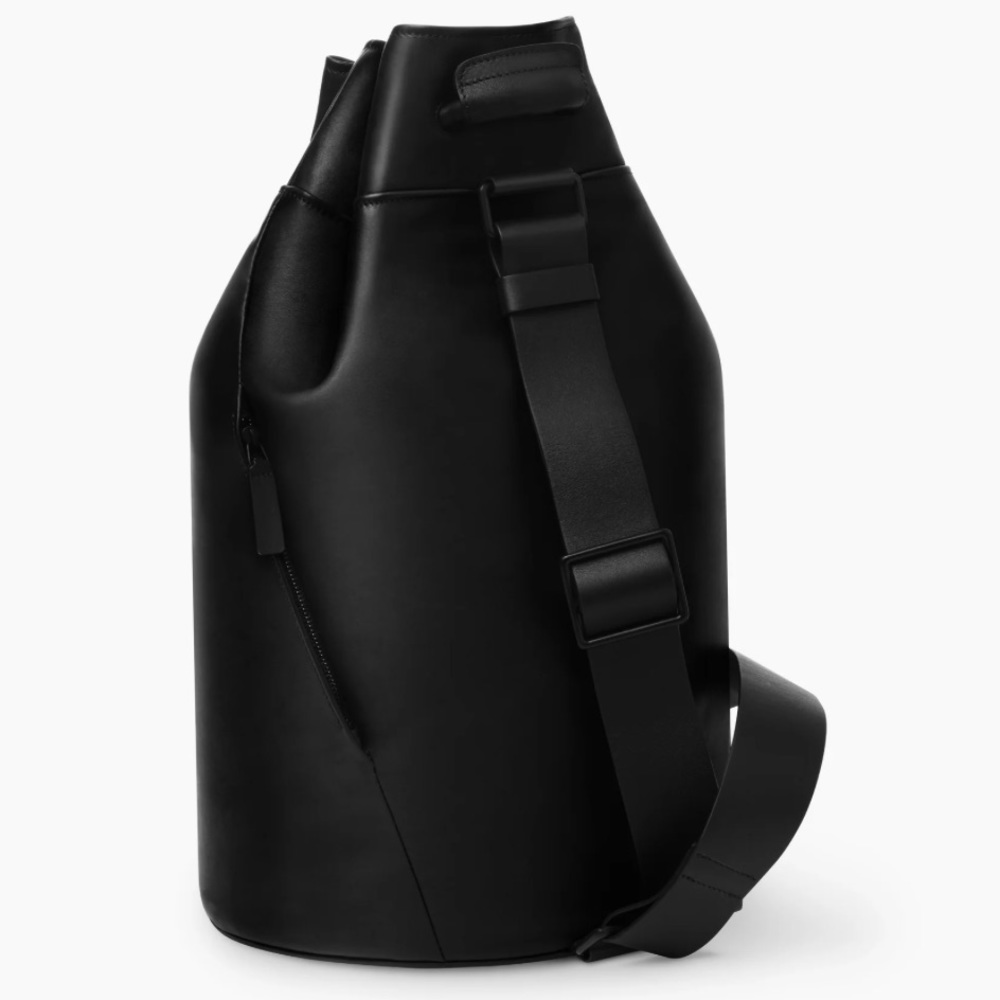 Pars Unum black leather Carbon bucket tote sling bag backpack luxe made in Italy - Picture 3 of 16